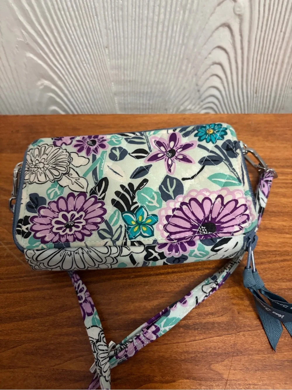 Vera Bradley Quilted Floral Convertible Wristlet in Purple, Teal & Navy